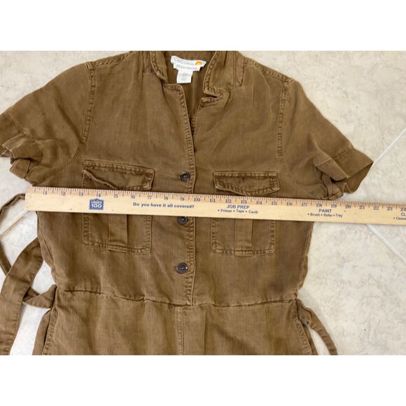 C & C California Brown Linen Blend Button Front jumpsuit women’s size Medium - Picture 11 of 11